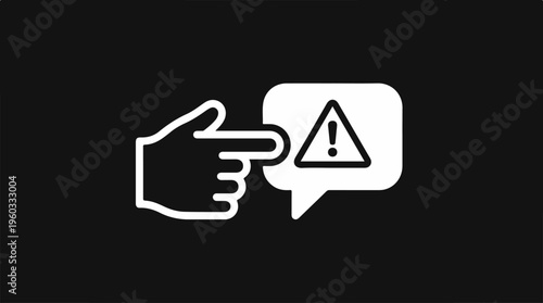 Warning sign with pointing hand.