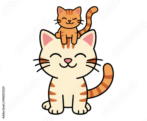 Happy Cat With Kitten On Head Vector Icon