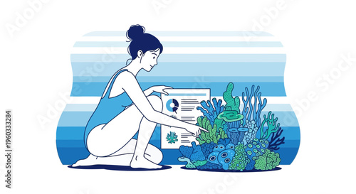 Marine Biologist Studying Coral Reef Ecosystems With Data Analysis