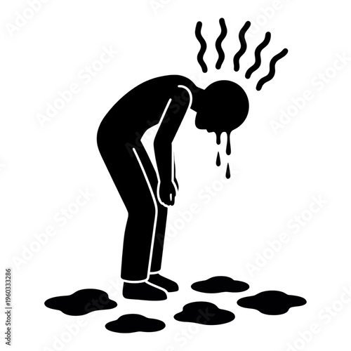 Line Icon Of Sweating Person With Puddles