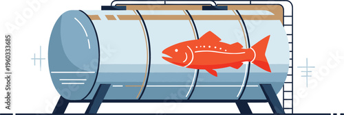Fish farming tank system, vector illustration of aquaculture technology and water containment for aquatic production