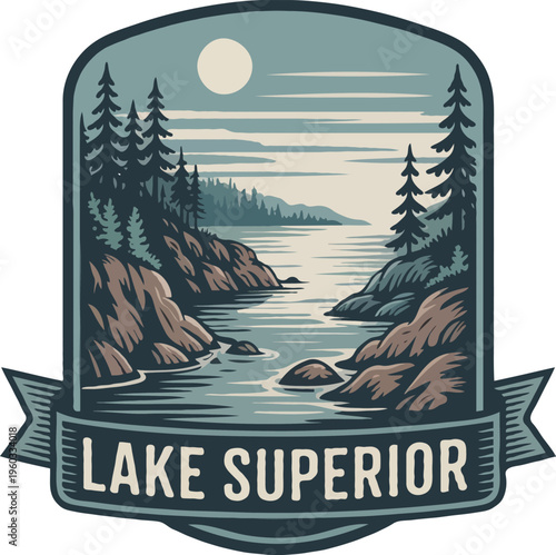Vintage USA Lakes Scenic Badge T-Shirt Design