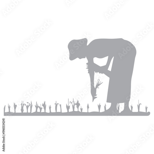 Farmer planting crops silhouette