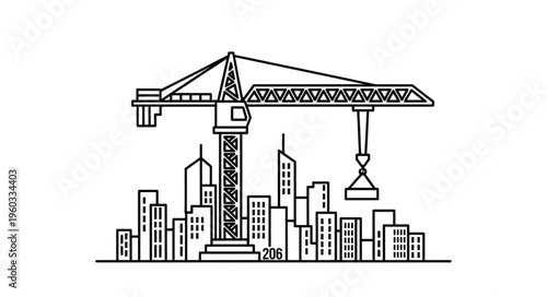 Construction crane towering over a cityscape, symbolizing urban development and progress.