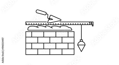 Construction tools and brick wall, a symbol of building and craftsmanship.