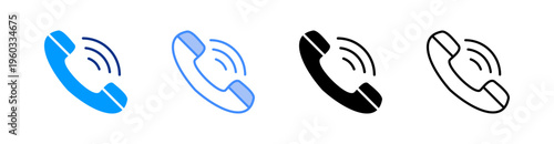 Phone Call Multiple Style Icon Set Vector 