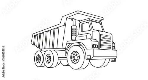 Detailed illustration of a heavy-duty dump truck, ready for construction work.