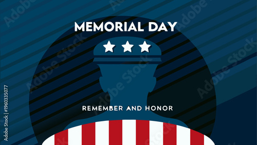Graphic illustration of a soldier silhouette with american stars and stripes for memorial day Vector