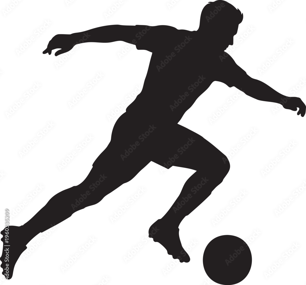 Obraz premium Action soccer player silhouette running with ball professional football athlete in motion isolated on white background dynamic sports competition graphic for logo design web icon and vector illustrati