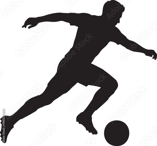 Action soccer player silhouette running with ball professional football athlete in motion isolated on white background dynamic sports competition graphic for logo design web icon and vector illustrati