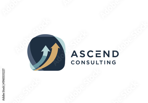 Modern consulting agency logo concept featuring ascending arrows symbolizing growth and progress within a sleek, professional graphic design