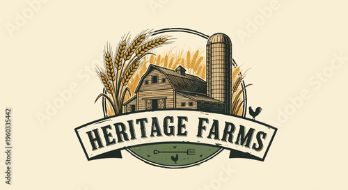 Heritage Farms Vintage Logo Design for Agricultural Business