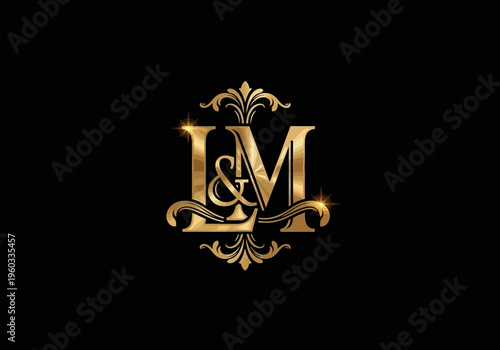 Elegant gold monogram with decorative flourishes and ampersand, perfect for luxury brands and personal branding