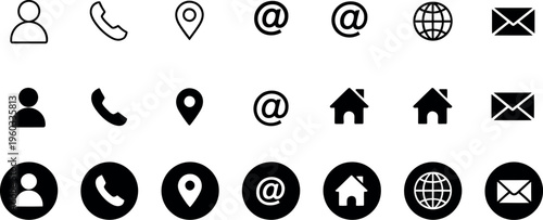 Contact icons communication vector set contact information symbols for business cards email phone address clean design illustration