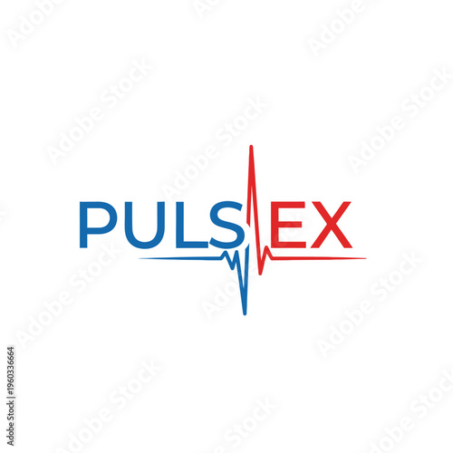 PULSE EX logo featuring a vibrant red and blue heartbeat EKG line integrated with the text creating a modern and professional brand identity for a health or medical company