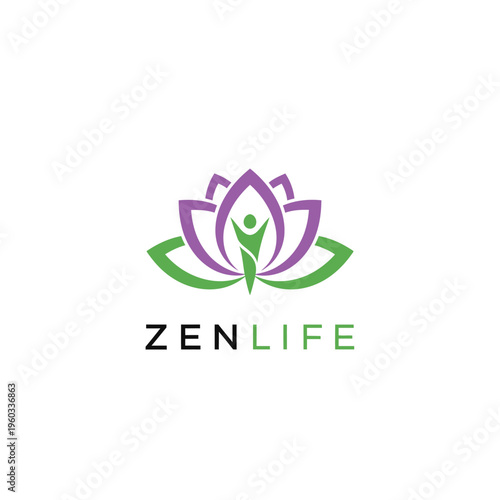 Elegant and modern lotus flower emblem with a mindful human figure, symbolizing balance, wellness, and inner peace for holistic lifestyle brands