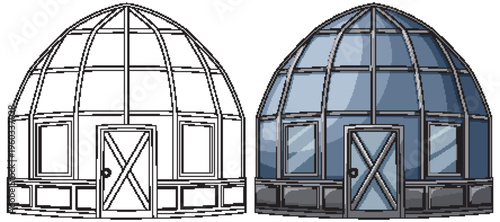 Geodesic Glass Dome House Front Elevation Vector