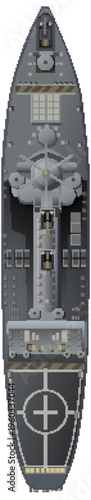 Top Down View of a Modern Naval Destroyer Warship Vector Illustration