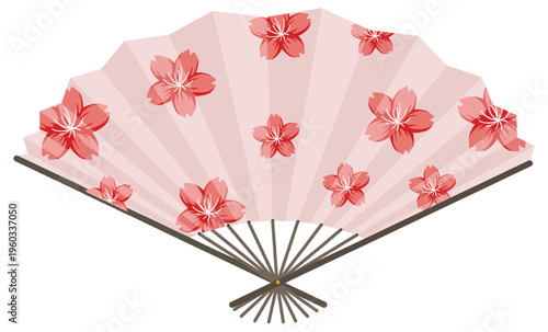 Pink Folding Hand Fan with Cherry Blossom Floral Pattern