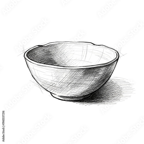Hand-drawn sketch of an empty ceramic bowl, graphite illustration