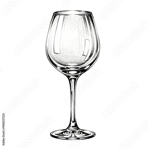 Hand-drawn sketch of an empty wine glass on a white background
