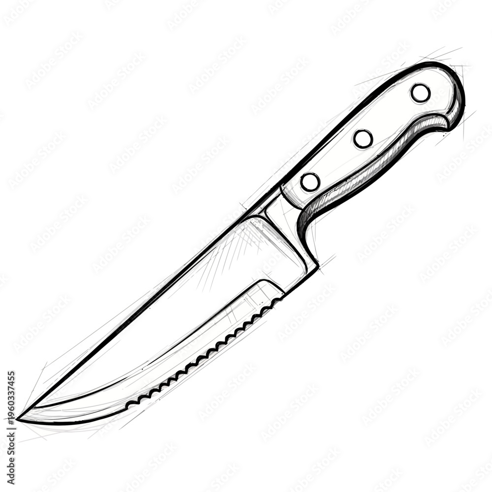 Obraz premium Sketch of a Serrated Kitchen Knife