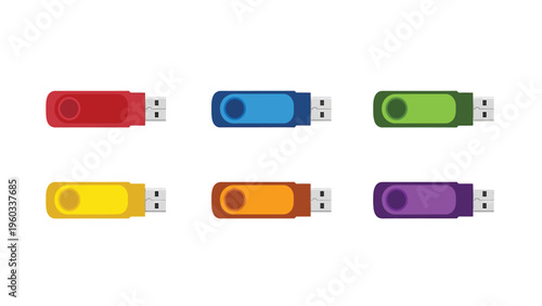Colorful USB Flash Drives Set Isolated on White Background