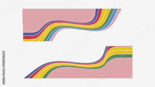 Two horizontal banners featuring stylized flowing ribbons in vibrant primary and secondary colors Vector