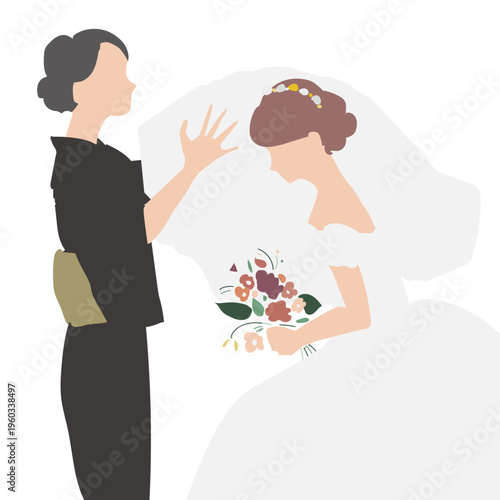 ベールダウンセレモニーをする母親と新婦