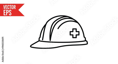 Safety helmet with medical cross symbol, representing healthcare and construction.