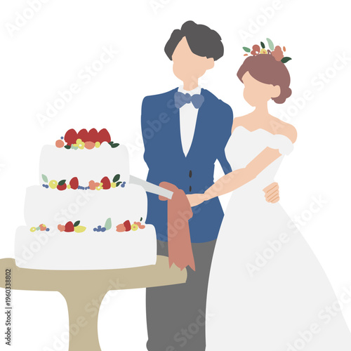 ケーキ入刀をする新郎新婦