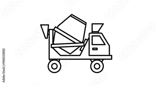 Concrete Mixer Truck - A Detailed Line Art Illustration for Construction Projects.