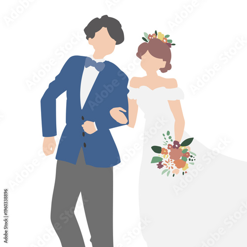 腕を組んで笑顔の新郎新婦