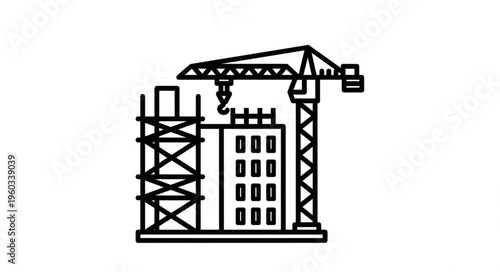 Construction site with crane building a new high-rise structure, urban development.
