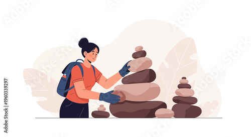 Mindful Stone Stacking With Backpack Outdoors Zen Activity