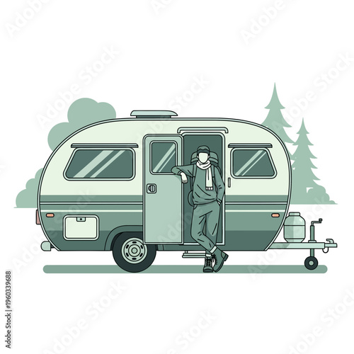 Modern Camper Van Adventure Awaiting Outdoor Exploration With A Stylish Traveler
