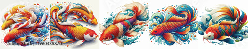  vector image of colorful koi fish on a white background