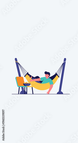 Modern Relaxation Scene With Person In Hammock Chair And Small Table