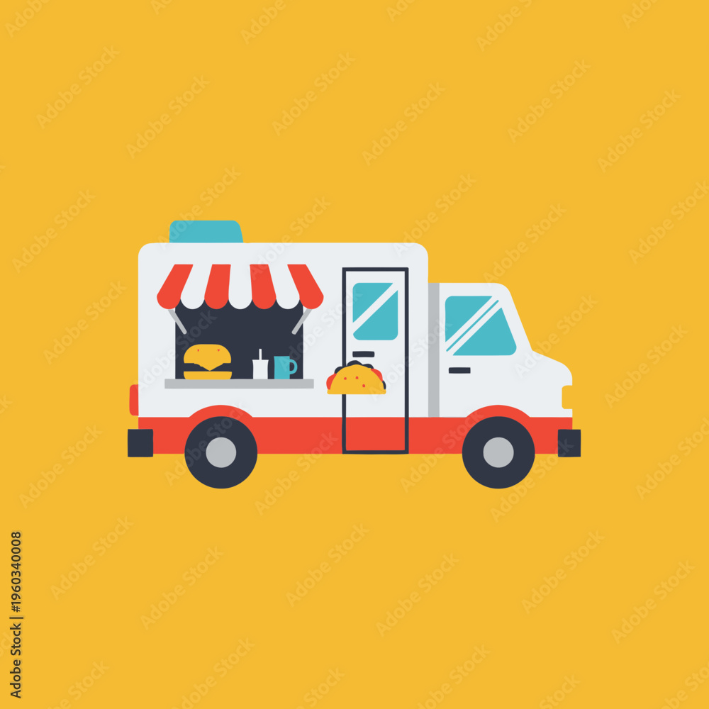 Fototapeta premium Food truck side view illustration.