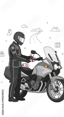 Modern Motorcycle Rider And Touring Bike Illustration