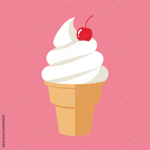 Ice cream cone with cherry topping.
