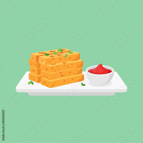 Stack of food on a plate.