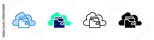 Cloud File Multiple Style Icon Set Vector 