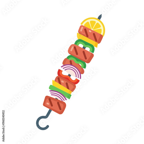 Colorful skewer with meat and vegetables.