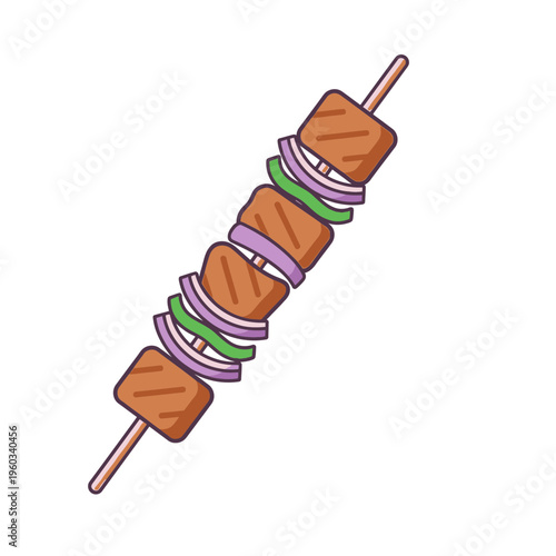 Colorful skewer with meat and vegetables.