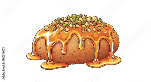 Sweet pastry with honey glaze and pistachios