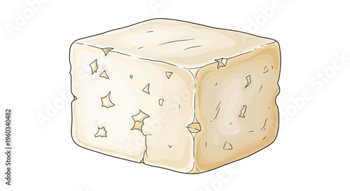 Tofu block, isolated on white background, hand-drawn illustration