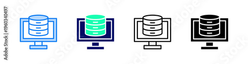 Computer Db Multiple Style Icon Set Vector 
