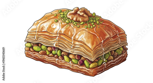 Delicious Baklava Pastry with Pistachios and Walnuts