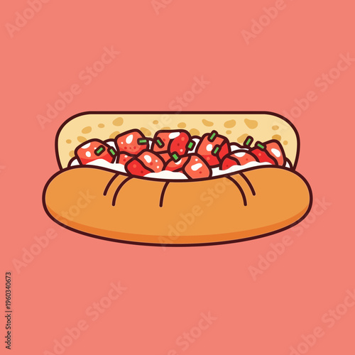 Delicious hot dog with toppings inside.